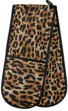 PUXUQU Ofenhandschuhe Tier Leopard Druck Topfhandschuh Oven Mitts Backhandschuhe Topflappen für Zuhause Küche Backen Kochhandschuhe
