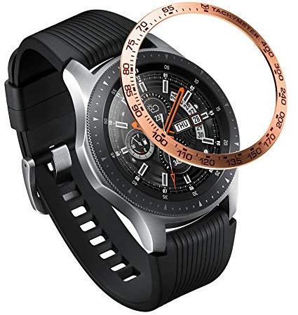 Yikamosi Rostfreier Stahl Lünetten Ring Kompatibel mit Samsung Galaxy Watch 46MM,Bezel Ring Adhesive Cover Anti-Kratz- und Kollisionsschutz für Galaxy Watch Accessory,Roségold-B