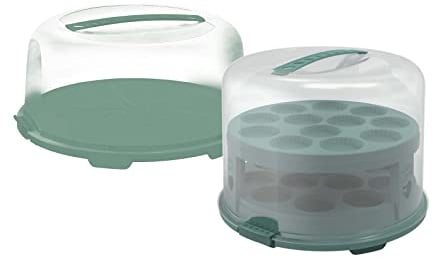 Rotho Fresh kleine und Grosse Tortenglocke mit Haube und Tragegriff, Kunststoff (PP) BPA-frei, türkis/transparent, (35,5 x 34,5 x 26 cm), 2