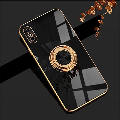 EYZUTAK Electroplated Magnetic Ring Holder Case for iPhone X iPhone XS, 360 Degree with Rotation Metal Finger Ring Holder Magnet Car Holder Soft Silicone Shockproof Cover for iPhone X/XS - Black