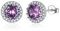 SNORSO Clous D'oreilles Argent Pour Femme Fille, Boucles d'oreilles Zircon Cubique Ronde, Boucles d'oreilles Améthyste Pierre de Naissance Violet Fevrier, Cadeau Anniversaire Mariage pour Femme Fille
