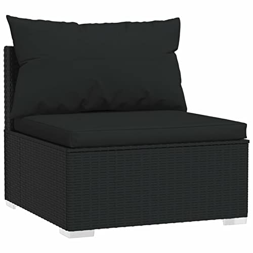 Norheim Poly Rattan Gartenlounge Garten Mittelsofa mit Kissen Garten Loungesofa Wetterfest Gartenmöbel Schwarz