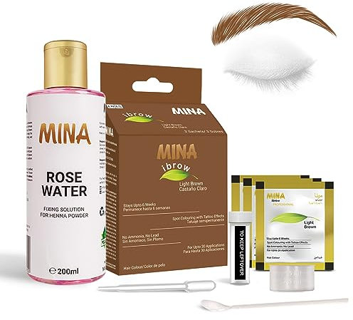 MinaiBrow Kit de tinte marrón claro | Polvo para colorear manchas de agua de rosas natural, tinte instantáneo para cejas a prueba de manchas