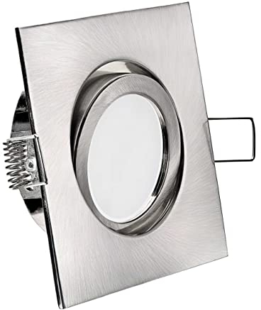 CONCEPTRUN LED Einbaustrahler quadratisch schwenkbar Edelstahl gebürstet Einbauleuchte Strahler 68mm-80mm Einbaudurchmesser inkl. Fassung und Leuchtmittel in warmweiß GU10 230V (Modell: QD20)