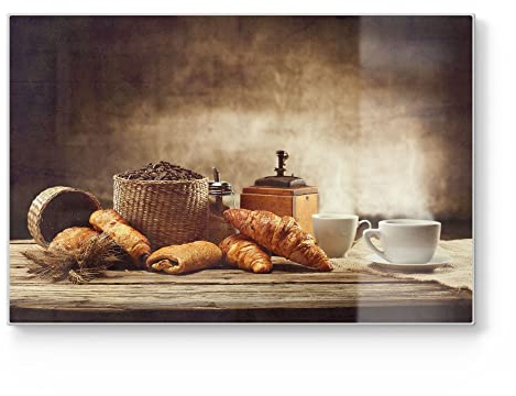DEQORI Schneidebrett aus Glas | groß 30x20 cm | Motiv Französisches Frühstück | Design Schneideplatte für Küche | Frühstücksbrett antibakteriell & rutschfest | Glasplatte & Servierplatte