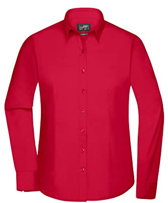 James & Nicholson Damenbluse Poplin Langarm - Taillierte Bluse in pflegeleichtem Materialmix | Farbe: red | Grösse: S