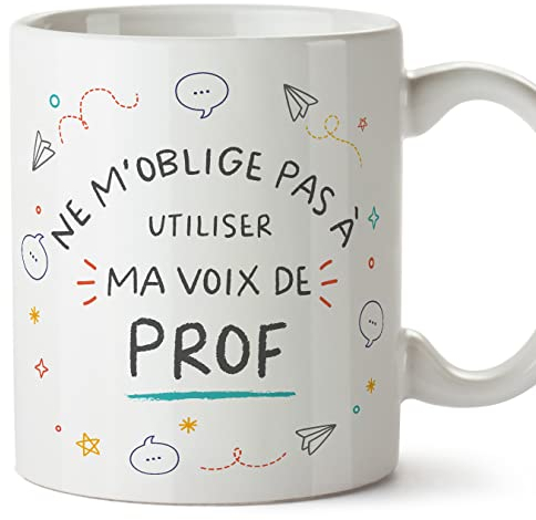 MUGFFINS Tazas para PROFESOR - En Francés - Voix de prof - 11 oz / 330 ml - Regalo original y divertido