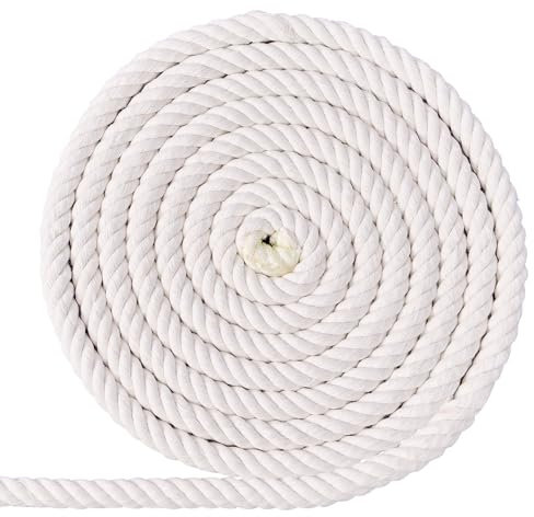 XINSHUNCAN Cotton Rope 15mm 10M,Natural White Thick 4 Strand Twisted Cotton Rope for DIY Craft,Wall Hanging,Plant Hangers,Macrame,Gardening,Knotting Decorative Projects