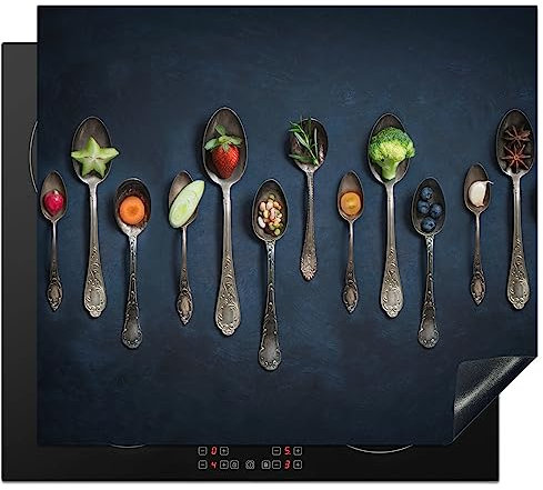 KitchenYeah© Induction Hob Cover Protector Mat 20.5x23.6 / 60x52 cm Kitchen Universal Ceramic Covers for Electric Cookers Vinyl Spice - Spoon - Silver - Spice - Industrial