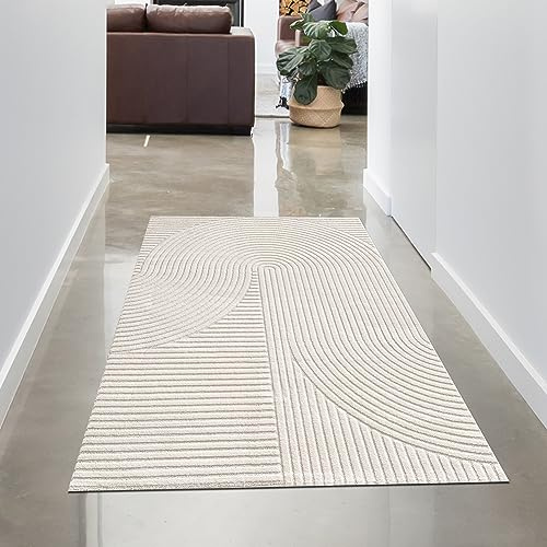 CARPETIA Moderner 3D-Teppich Abstraktes Boho-Muster Creme 80x150 cm | Weich, pflegeleicht, strapazierfähig und hautsympathisch, OEKO-TEX geprüft, für Fußbodenheizung, Wohn- & Flurbereiche
