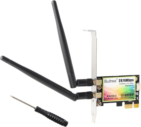 Buitrea WiFi 6 WLAN PCIE Karte mit Bluetooth 5.2, Intel WiFi 6 AX200, Bis zu 2974Mbit/s PCIe WiFi 6 Karte, 5G/2.4G WLAN Netzwerkkart für PC Windows 11/10