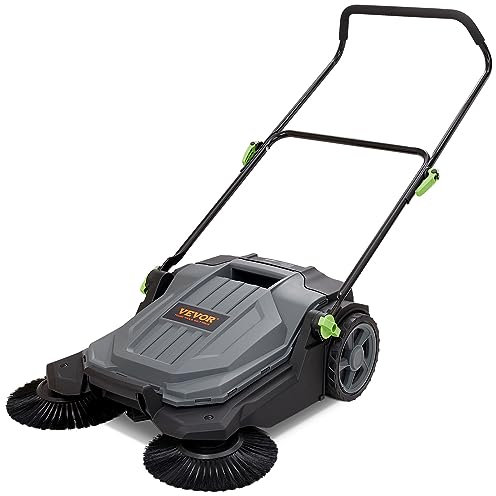 VEVOR Spazzatrice Manuale a Spinta per Pavimenti, Larghezza 65 cm, Manuale Non elettrica, Contenitore per rifiuti da 5 galloni, Manico Pieghevole Regolabile in Altezza e Angolo per passerella,