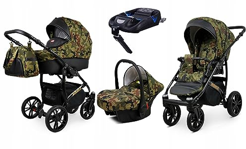 BabyLux® Bambimo Kinderwagen Set 3 in 1 - Optimal - incl. Babywanne, Buggy Sportsitz, Auto-Babyschale - Autositz - Kinderwagenset - Kombikinderwagen mit Wickeltasche, Regenschutz usw.