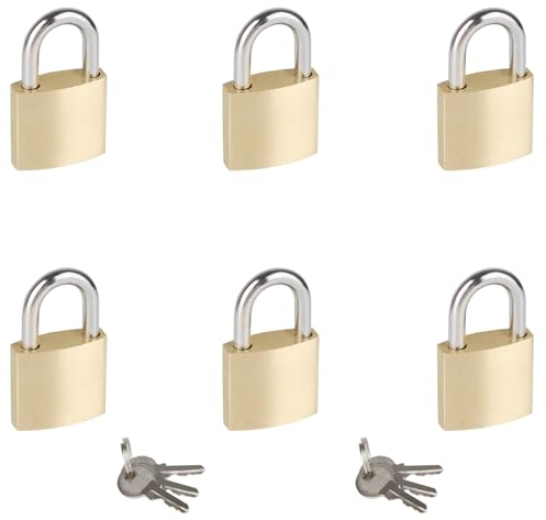 Lot de 6 petits cadenas avec les mêmes clés, 25 mm de large, corps de serrure en laiton massif avec clés identiques, mini cadenas pour valises/bagages/sacs à dos/boîte à outils/journaux/casiers