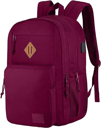 KEOFID Classic Travel Backpack for Men and Women, Anti Theft Laptop Backpack with USB Charging port, Large Bag for College(Burgundy)
