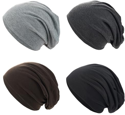 MiDoDo 4 Stück Klassische Beanie Mütze für Herren und Damen, Leichte Atmungsaktiv Longbeanie Hat für den Frühling, Herbst und Winter