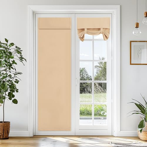 Vatge Tie Up Door Curtain Thermal Insulated Tricia Door Window Curtain for Patio Door, Self Stick Door Blind Front Door Sidelight Curtain, 1 Panel, W26 x L70, Beige