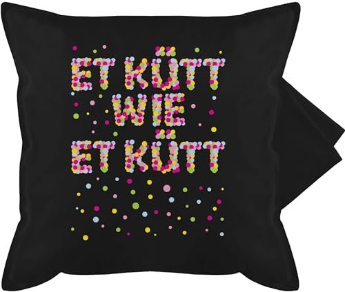 Shirtracer Kissenbezug - Karneval & Fasching - Kissen - Et kütt wie et kütt Konfetti I Köln I Kölsches Grundgesetz I Echte Kölner - 50 x 50 cm - Schwarz - karnevalskissen Fasching- Koeln kissenbezüge