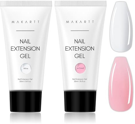 Makartt Poly Nail Gel - Long Lasting 3D Gel for Nail Art, Quick Nail Builder Extension Gel 50ML, Natural Look White Pink Clear Rosy for Technician Starter DIY Salon for Woman Design(Le Corail+White)