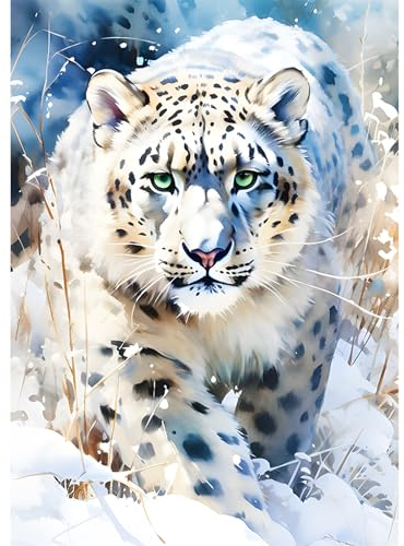 AIRDEA 5D Schneeleopard DIY Diamond Art Painting Kit Vollbohrer, Diamant Malerei Kristall Stickerei Kreuzstich, Bilder Gemälde nach Zahlen für Erwachsene Home Wanddekoration 30x40cm