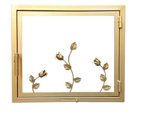 Dekorative Kamintüren Gold mit Rosen, Breite 80 cm Höhe 60 cm | Scharniere links | Griff rechts