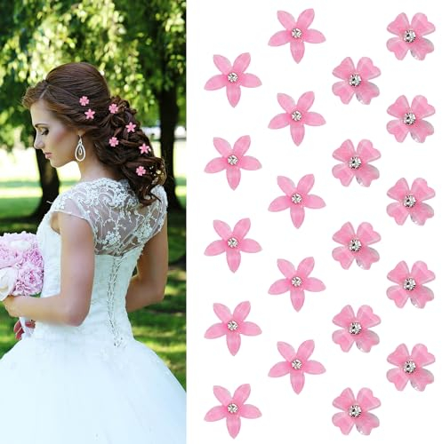 20 Stück Kleine Blume Haarspangen mit Strass, Mini Haarspangen Blume Klaue Clips Blume Haar Pins dekorative Hochzeit Haar Spangen Braut Snap Haar Zubehör für Mädchen Frauen (2 Styles, Pink)