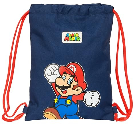 SUPER MARIO WORLD Rucksack für Kinder, flach, ideal für Kinder verschiedener Altersgruppen, bequem und vielseitig, Qualität und Widerstandsfähigkeit, 26 x 34 cm, Marineblau, marineblau, Estándar,