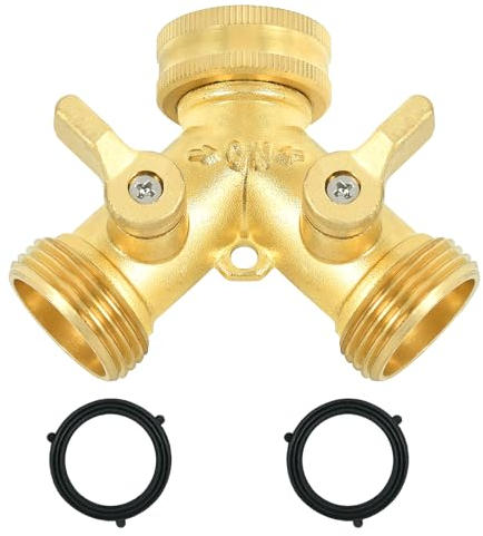 Wasserverteiler 2fach,Wasseranschluss Verteiler,2 wege verteiler,Y-Ventiler 3/4 Zoll,unabhängigen Ein/Aus-Ventilen,Gartenschlauch Anschluss Einstellbarer Wasserdurchfluss