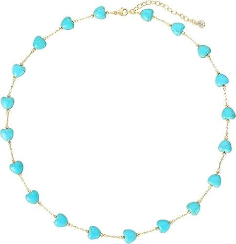 Jenosy Turquoise Choker Gold Ketten Damen 14K Vergoldet Blau Herz Perlen Ketten Handmake Hypoallergene Goldschmuck Geschenke