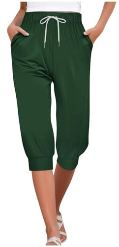 Pantaloni Capri da donna sportivi con tasca, pantaloni sportivi da donna, eleganti, per il tempo libero, alla moda, con coulisse, vita elasticizzata, a tre quarti, Ag., S