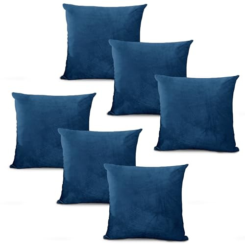 Hafaa Velvet Cushions with Covers Included Sets 12 (6 Navy Cushion Covers, 6 Cushion Inserts 45cm x 45cm) Luxury Decorative Fluffy Square Throw Pillow Case Sofa Cushion with Invisible Zipper