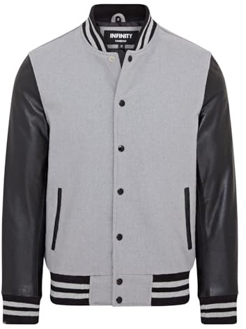 Letterman Baseball Varsity-Bomberjacke aus Grauem Wolle und Schwarzem Leder