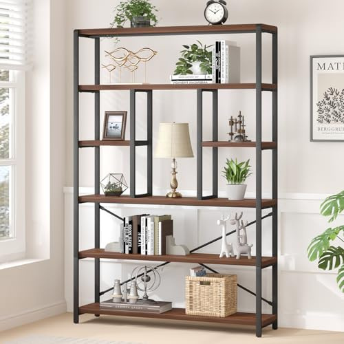 LVB Walnuss 180cm Bücherregal, Standregal Holz für Wohnzimmer Arbeitszimmer | Als Bücherregal mit Büroregal großzügige Flächen für Bücher und Arbeitsmaterial