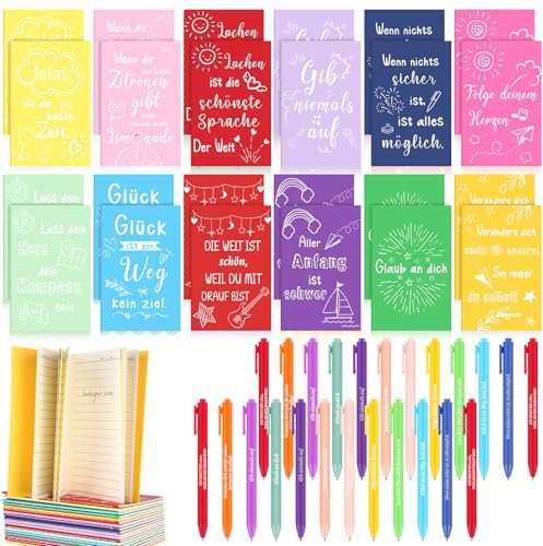 24 Sets Dankeschön Geschenk für Kollegen Mitarbeiter Schuler- Kleine Notizbücher Motivierend Notizblöcke mit Kugelschreiber Druckkugelschreiber Inspirierende Abschiedsgeschenk Geschenke für Schüler