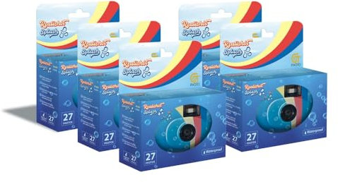 GT PHOTO GT27WP Realishot Splash - Pack de 5 Appareils Photo Jetables Étanches, 27 Photos, 35mm, 4K Ultra HD, Waterproof - Bleu