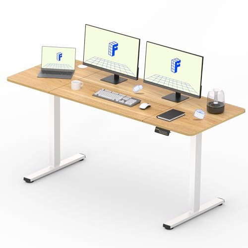 FLEXISPOT Bureau Assis Debout 160x60cm, Table Réglable en Hauteur Électrique, Panneau de Contrôle à Fonctions Mémoires, Bureau à Télétravail(Cadre Blanc+Plateau Érable)