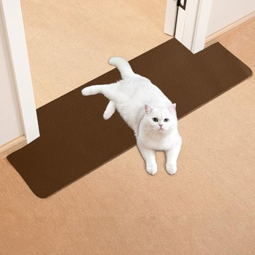 Uross Carpet Protector for Pets -110CM Brown Round Corner Plastic Carpet Protector, Under Door Scratcher for Doorway, Anti Cat Scratch Stoper Mat, Stop Cats from Scratching Protection