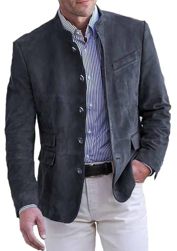 Tobysper Sakko Herren Trachtensakko Denim-Jacke Duty Vintage Trachtenjacke mit Stehkragen Wildleder Jacke Knopf Herren Casual Blazer Anzugjacke Outdoor Blazer Windbreaker Jacke Anzugsakko