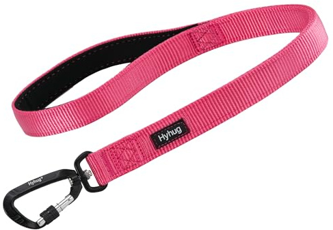Hyhug Traffic Durable Nylon Short Lead with Soft Padded Neoprene Lined Handle for Medium Large Giant Boy and Girl Dogs -Walking, Professional Training, Daily Use Lead. (Candy Pink, 24 Inch)