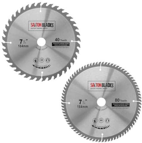 TCT Lot de 2 lames de scie circulaire 184 mm x 40 mm et alésage 80 dents x 20 mm (anneau de 16 mm)