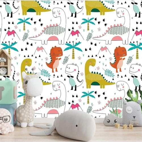 Tzxztt Plant Leaf Cartoon Dinosaur Modern 3D Wallpaper Embossed Silk Neutral Tones Material Ideal for Living Room Bedroom-250cm×170cm