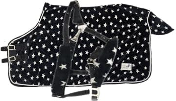 Abschwitzdecke Set Glori Set Decke mit Halfter Nicky Fleece Schwarz Sterne 65 70 75 80 85 90 95 100 cm Minishetty Shetty (80 cm)