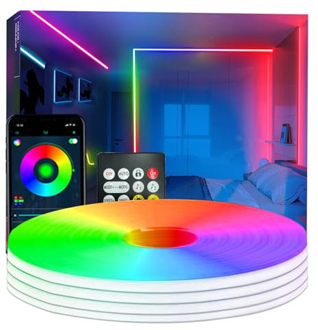 Bvokon 20 m Neonstreifen, RGB-IC, flexible LED-Lichtsteuerung mit App/Fernbedienung, Farbwechsel, IP65 wasserdicht, Musik-Synchronisations-Lichtleiste für Schlafzimmer