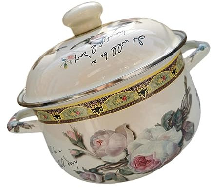 Holibanna Emaille-topf Mit Doppelohr Verdickter Kochtopf Mit Flachem Boden Langlebiger Haushalts-suppentopf Direkt Dem Grill Erhitzen