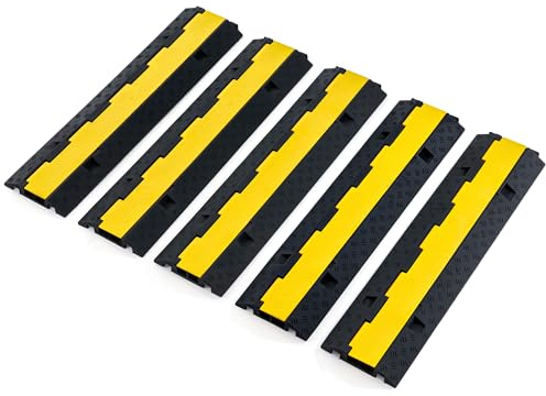 CREWORKS 5 Pack 2 Channel Cable Protector Ramps, Heavy Duty 5 T Capacity Wire Cord Cable Ramp Covers, 5 m Floor Cable Cover with Snap Lock Connection for Driveways Warehouses Parking Lots