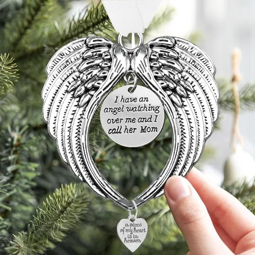 Loved One in Heaven Engelsflügel, Gedenk-Weihnachtsschmuck, Trauergeschenk – I Have a Angel Watching Over Me I Call - A Piece of My Heart Is in Heaven Weihnachtsbaum-Hängedekoration (Mom)