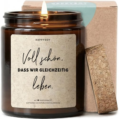 Voll schön, dass wir gleichzeitig leben - Duftkerze mit Spruch als Geschenk für beste Freundin, Dankeschön, liebevolle Aufmerksamkeit, blumiger Duft, Kerze im Glas