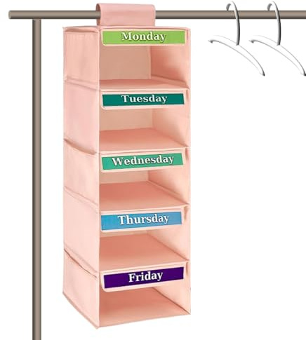 Wisylizv Kleiderorganisator für Wochentage, Organisation und Aufbewahrung von Kleidung mit fünf Ebenen, wöchentlicher Kleiderorganisator – für Kinderzimmer, Klassenzimmer, Schlafsaal, Haus Schrank Tür