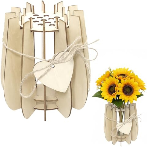 Vaso in legno per bouquet di fiori Lego, Vaso puzzle 3D compatibile con la collezione Botanicals di Lego, Rose, Girasoli per decorazione adulti