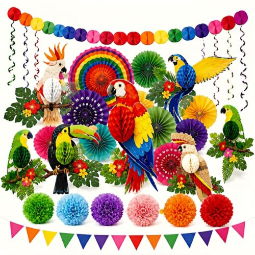 Multi-Theme Party Decor Packs - All-In-One Paper Decor Kit with Fans, Pom Poms, Themed Cutouts for Birthdays, Festivals & Celebrations